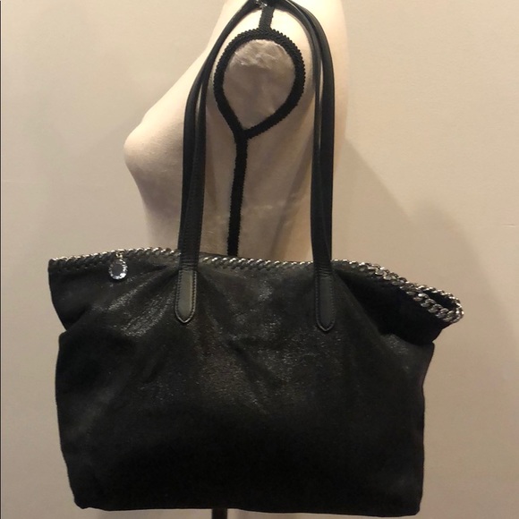 Stella McCartney Handbags - Stella McCartney Black Falabella Large Tote with Silver Chain Trim